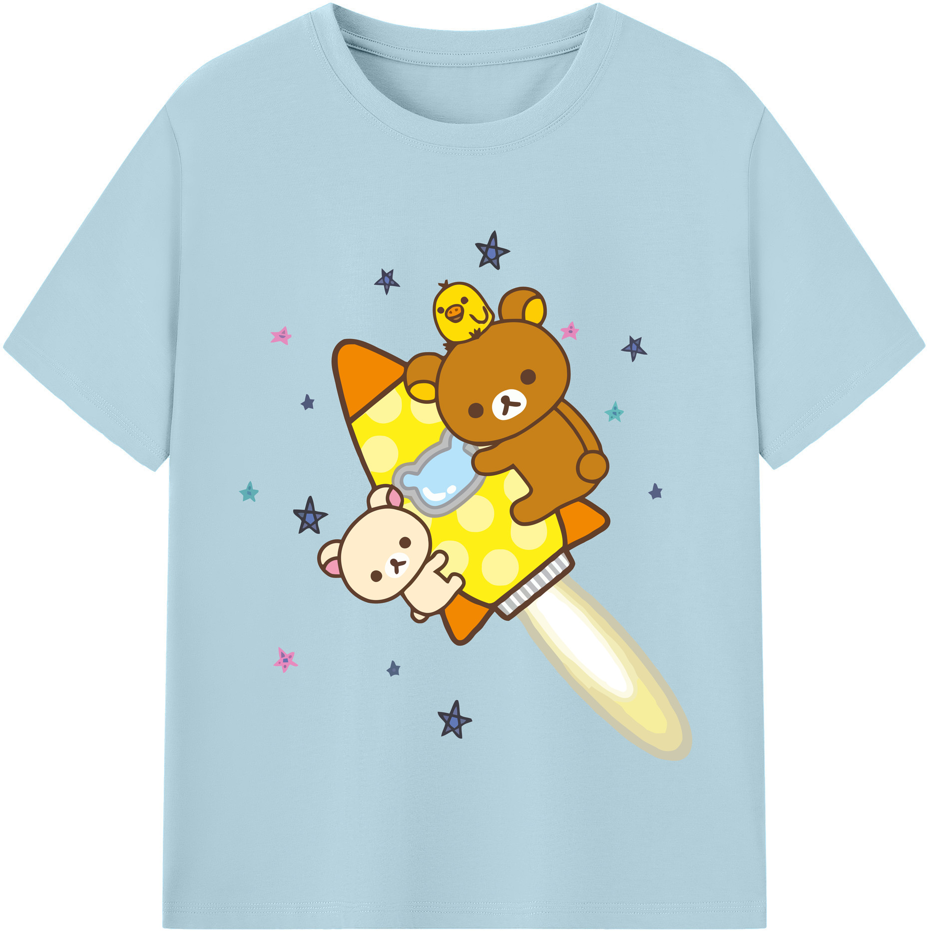 （画像用） リラックマ リラックマ キイロイトリ Rilakkuma Korilakkuma Kiiroitori 綿100％半袖Tシャツ（フロントプリント）